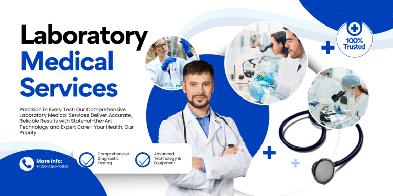 White Blue And Black Modern Laboratory Medical Services Banner